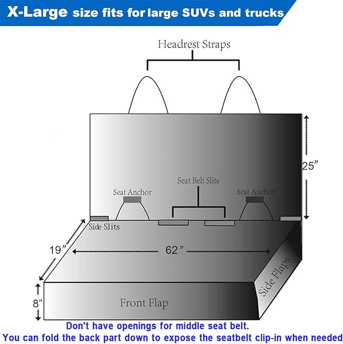 Bench Car Seat Cover Protector - Waterproof, Heavy-Duty and Nonslip Pet Car Seat Cover for Dogs with X-Large Size Fits for Large SUVs & Trucks