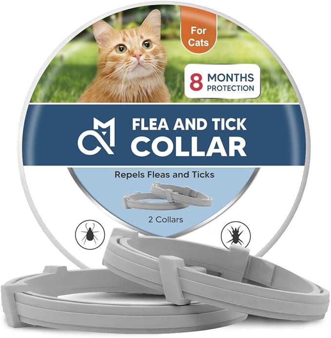 Flea Collar for Cats, Adjustable Flea and Tick Collar for Cats, 8 Months Protection 2 Count