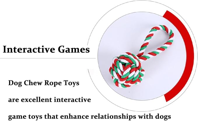 Chew Toys for Small and Medium Dogs - Teeth Cleaning, Gum Massage, Boredom Relief - Christmas Ball Rope Toy Set of 4