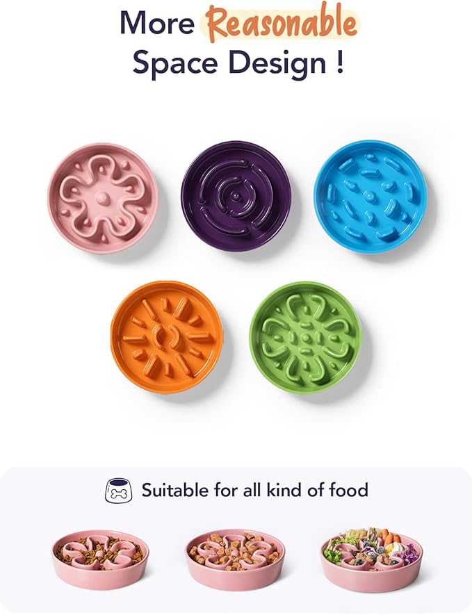 LE TAUCI Slow Feeder Dog Bowls Ceramic,3 Cups Slow Feeding Dog Bowl Medium Large Breed, Pet Bowl for Fast Eaters, Puzzle Pet Dishes, Pink Bloom