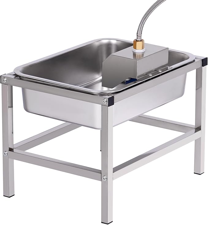 3Gal Automatic Dog Water Bowl Dispenser for Large Dogs Outdoor Elevated Dog Water Bowl with Stand, Stainless Steel Pet Waterer with Float Valve for Large Breed Goat Livestock