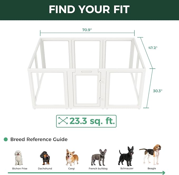 FXW AuraSpace Acrylic Indoor Dog Playpen for Small and Medium Dogs, 30 Inch, 10 Panels, White