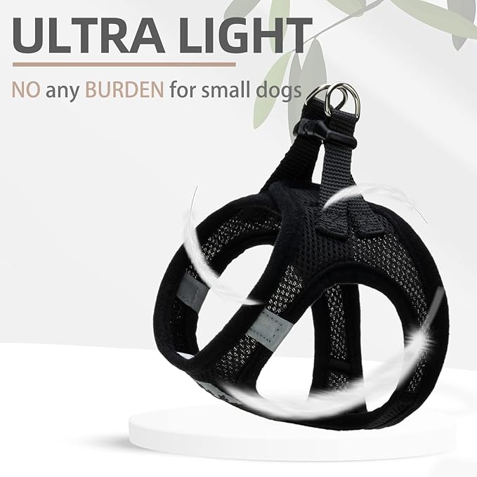 PUPTECK Adjustable Dog Harness Collar and Leash Set Step in No Pull Pet Harness for Small Medium Dogs Puppy and Cats Outdoor Walking Running, Soft Mesh Padded Reflective Vest Harnesses, Solid Black L