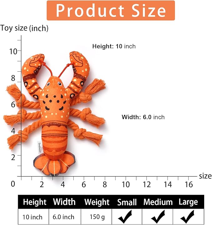 Dog Toys, Dog Plush Toy for Large Breed, Cute Squeaky Dogs Toy with Crinkle Paper, Puppy Chew Toy for Small, Middle, Large Breed (Lobster)