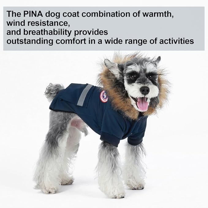 PINA Small Dog Coats - Waterproof, Warm Winter Jacket with Faux Fur Hood, Reflective, Flannel Lined, Windproof, Pocket