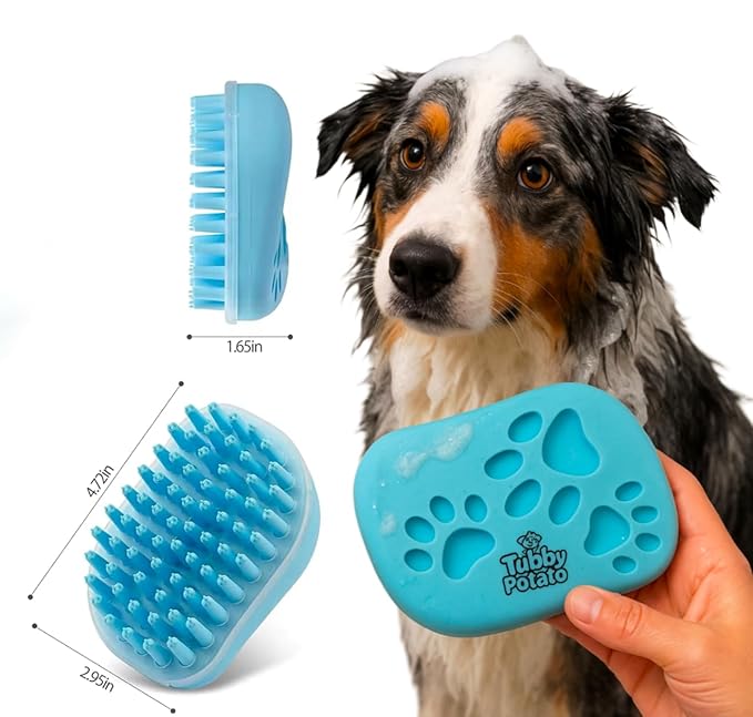 Dog/Cat Curry Brush for Grooming - Tubby Potato™ - Removable Screen, Grooming Massage Bath Brush, Soft Shampoo Scrubber, Washing Scrub Comb with Silicone Bristles for Short & Long Hair Pets