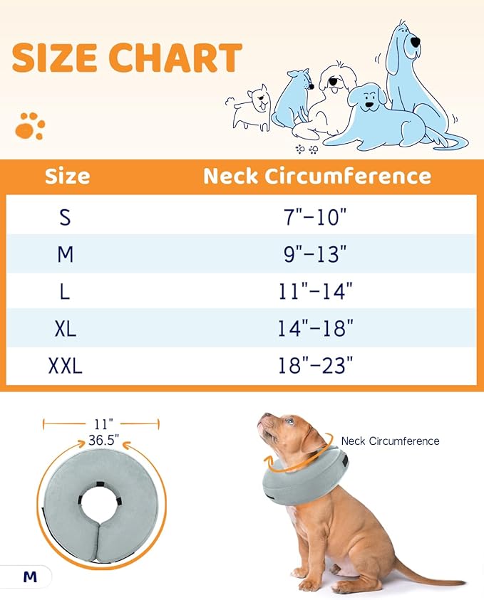 Supet Inflatable Dog Cone Collar for After Surgery Donut, Soft Dog Cones for Small Medium Large Dogs Pets, E Collar Pet Neck Donut Collar Alternative After Surgery