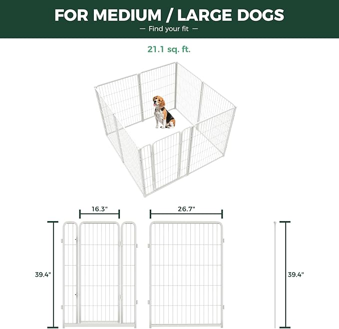 FXW Homeplus Unleashed Indoor Dog Playpen - Stress-Free and Safe Play, Heavy Duty 40 Inch 8 Panels with Playpen Camera Mount for Medium and Large Dogs, White│Patented