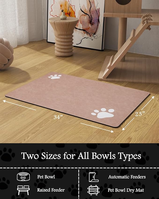 Pet Feeding Mat-Absorbent Dog Mat for Food and Water Bowl-No Stains Quick Dry Water Dispenser Mat-Dog Accessories Pet Supplies-Bowl for Messy Drinkers(Dusty Pink,23"x34"
