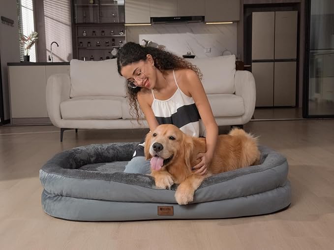 Orthopedic Washable Large Dog Bed: Cooling Dog Bed with Bolsters - Jumbo Bed Waterproof Removable Cover Non-Slip Pet Bed for Extra Large Sized