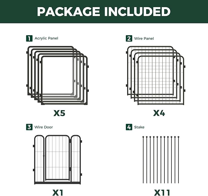 FXW Pawadise Acrylic & Wire Mesh Indoor Dog Playpen, Heavy Duty 24 Inch 10 Panels Metal Dog Pen for Puppy and Small Dogs, Black│Patented