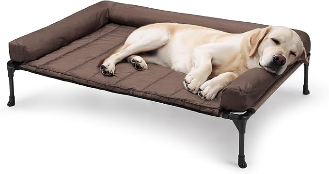 Veehoo Cooling Elevated Dog Bed Add Removable Waterproof Bolster Cushion Mat, Raised Pet Cot with Breathable Teslin Mesh, No-Slip Feet, Dog Couch Bed for Indoor Outdoor, Large, Brown CWC2331B