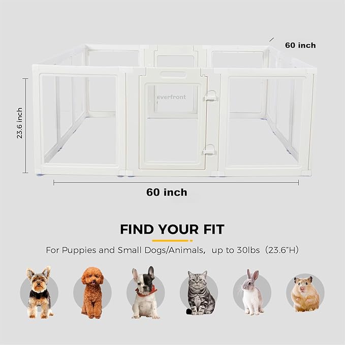 Clear Acrylic Plastic Dog Playpen - Clear Dog Play Pen - Easy Assemble Acrylic Dog Playpen - Puppy Playpen, Cat Playpen, Small Animal Playpen, Dog Play Pen Indoors (White, 23.6" H, 12PCS)