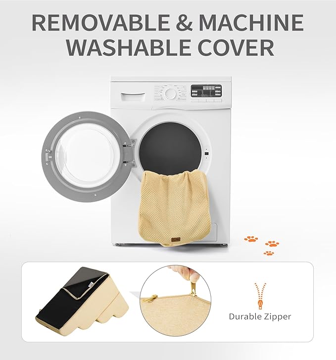 Made4Pets Dog Stairs Ramp for Small Dogs, 3-Step Dog Steps for Bed Couch Sofa and Chair, 35D Foam Pet Steps for Small Dogs and Cats, Non-Slip Bottom Pet Stairs, Tan