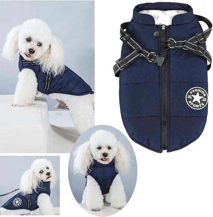 Aiboria Dog Jackets for Winter Windproof Waterproof 2 in 1 Outfit Cold Weather Coat Dog Vest Harness Puppy Winter Warm Jacket Large Blue 3XL