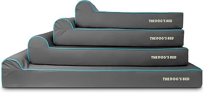 The Dog’s Bed Orthopedic Headrest Dog Bed XXL Grey/Blue, Memory Foam, Pain Relief for Arthritis, Hip & Elbow Dysplasia, Post Surgery, Lameness, Waterproof Washable Cover