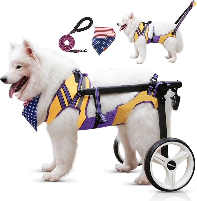 Dog Wheelchair for Back Legs Large Small, Newly Wheelchair for Dogs, Adjustable Dog Carts with Wheels for Disabled Hind Legs, with LED, Leash, Angle-Adjustable All-Terrain Wheels
