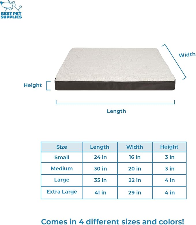 Best Pet Supplies Cute Dog Crate Mat Flat Bed with Waterproof Exterior, Thick Orthopedic Egg Foam Mattress, and Soft Sherpa Fleece Cover for Small, Medium, and Large Breeds - Brown, 24X16X3