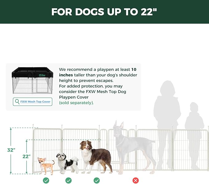 FXW Rollick Unleashed Dog Playpen for Indoor, Yard, RV Camping, 32 inch 48 Panels for Small and Medium Dogs, White│Patented