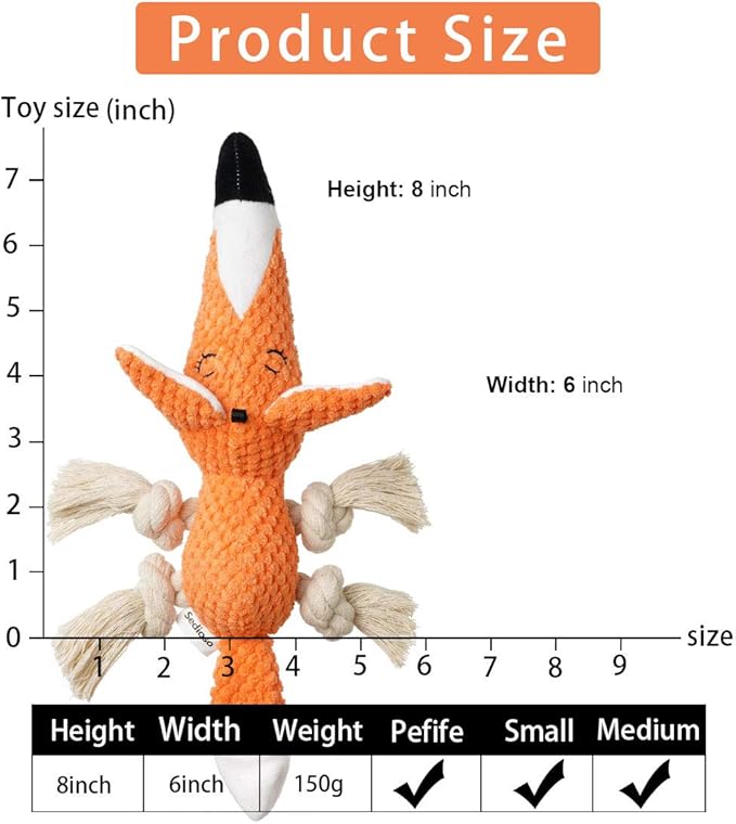 Large Dog Toys, Cute Squeaky Dog Toy, Stuffed Animal Plush Toys for Puppies, Durable Dog Chew Toys for Small,Middle,Large Breed (Orange(Fox), Fox)