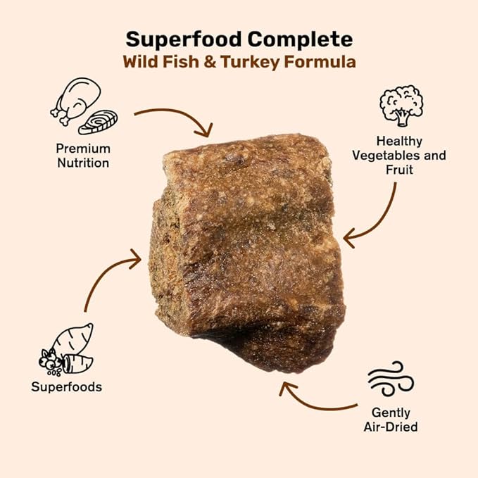 BADLANDS RANCH by Katherine Heigl- Superfood Complete, Air-Dried Adult Dog Food - High Protein, Zero Fillers, Superfood Nutrition (24 Ounce (Pack of 4), Fish & Turkey)