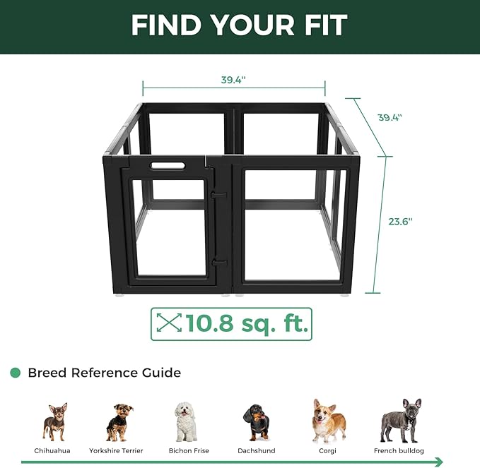 FXW AuraSpace Acrylic Indoor Dog Playpen for Puppies and Small Dogs, 24 Inch, 8 Panels, Black