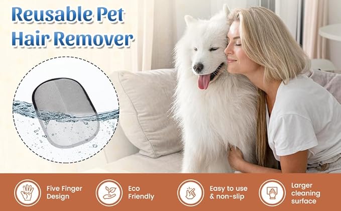 Pet Hair Removal Glove-Electrostatic Pet Hair Remover Glove with 5-Finger Design, Cat Hair Remover Glove for Couch,Car,Laundry,Carpet,The Magic Brush Pet Hair Remover is Light and Washable