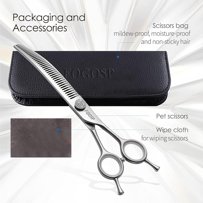 8.0'' Curved Chunkers Shears for Dog Grooming Professional Magic Pet Grooming Scissors with Big Artificial Diamonds 38 Teeth for Large Dogs(8.0 in, Curved Chunkers)