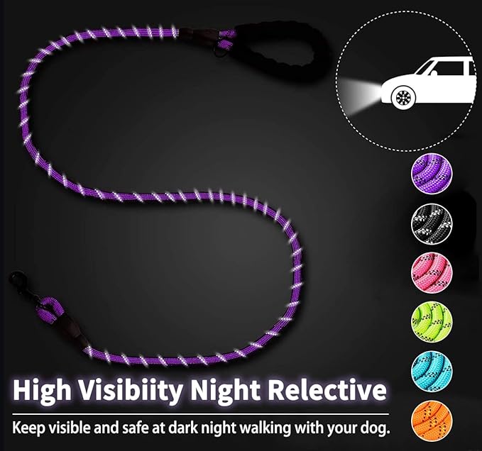 COOYOO 2 Pack Dog Leash 6 FT Heavy Duty - Comfortable Padded Handle - Reflective Dog Leash for Medium Large Dogs with Collapsible Pet Bowl Set 3-Black+Purple