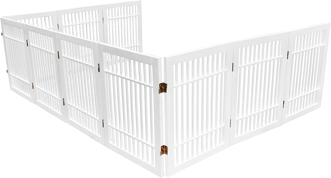 Pet Dog Gate Strong and Durable Freestanding Folding Acacia Hardwood Portable Wooden Fence Indoors or Outdoors by Urnporium (White Pet Gate, 10 Panel 24" Tall)