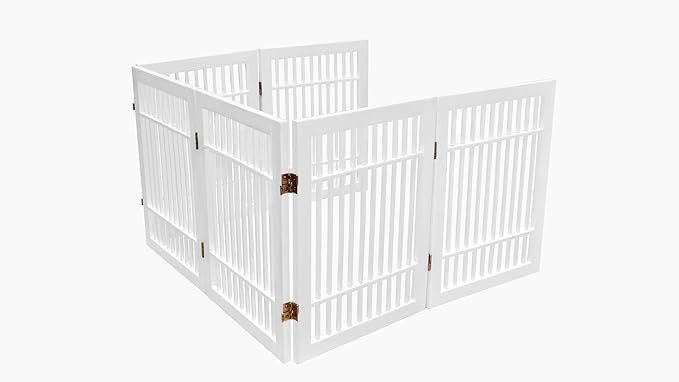Pet Dog Gate Strong and Durable Freestanding Folding Acacia Hardwood Portable Wooden Fence Indoors or Outdoors by Urnporium (White Pet Gate, 6 Panel 24" Tall)