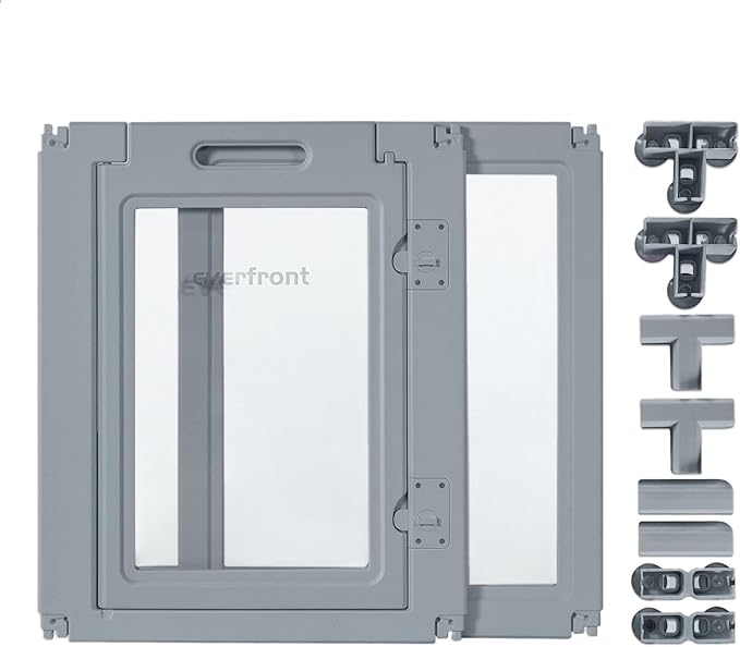 30.3“H 2PCS Extension Kit - Door+Panel, T-Buckles for Compartment, Expandable Clear Dog Play Pen Acrylic Dog Playpen Indoor,for Puppy Cat Bunny Small & Medium Dogs (Grey-30.3" H, 2PCS)