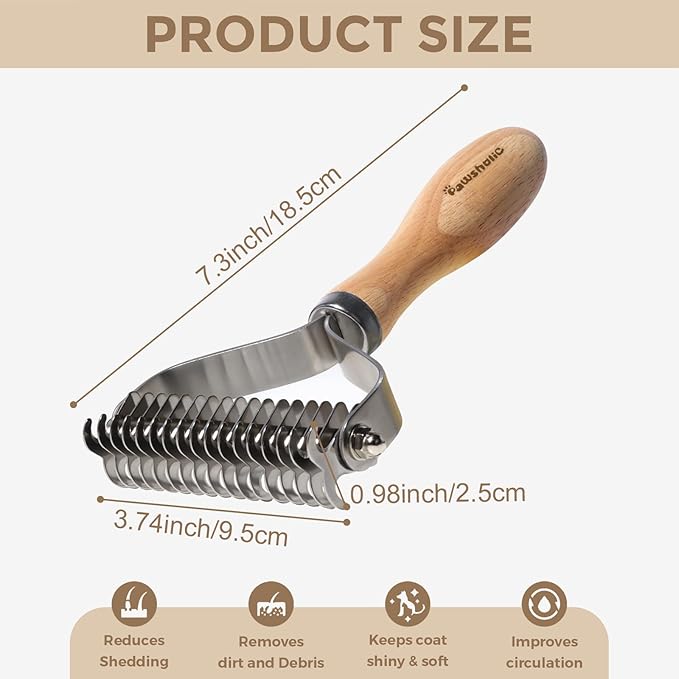 Undercoat Rake for Dogs - Professional Pet Shedding Dematting Comb with Wood Handle, Stainless Steel Blades for Pet Cats Dogs Matted Hair Tangles Removing