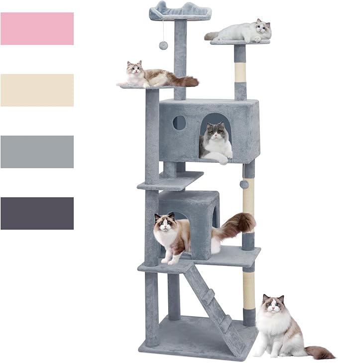 Magshion Cat Tree 77" Cats Tower for Indoor Cats, Multi-Level Cat Condo with Scratching Post, Top Perch, Sisal Board and Dangling Ball, Cat Stand Jumping Platform Kittens Pet Play House (Light Grey)