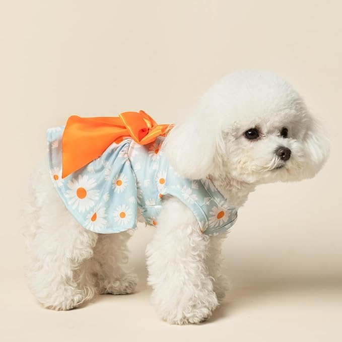 PUPTECK Floral Dog Dress for Spring Outfit Puppy Cute Small Dogs Clothes,Daisy,L