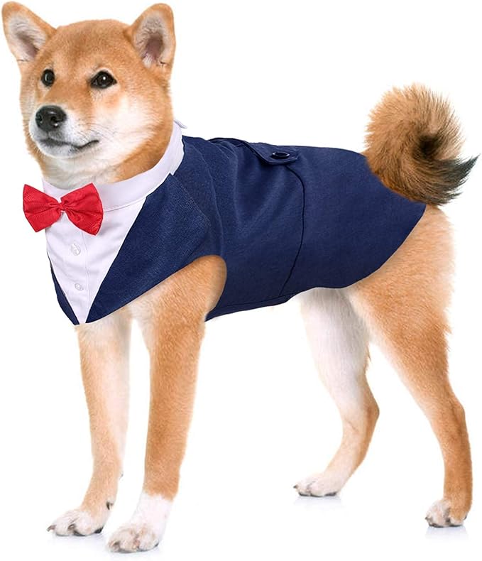 Kuoser Dog Tuxedo Dog Suit and Bandana Set, Dogs Tuxedo Wedding Party Suit, Doggy Prince Bow Tie Shirt Formal Pet Wedding Attire for Large Medium and Small Dogs Golden Retriever Samo Bulldogs