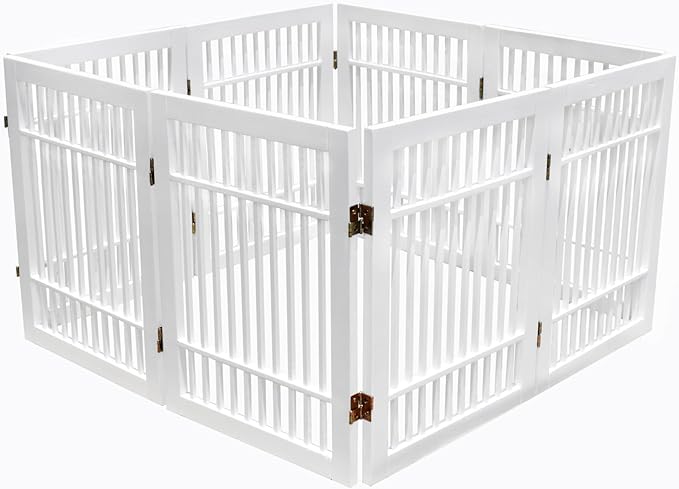 Pet Dog Gate Strong and Durable Freestanding Folding Acacia Hardwood Portable Wooden Fence Indoors or Outdoors by Urnporium (White Pet Gate, 8 Panel 24" Tall)