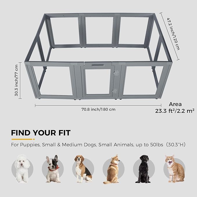 Clear Dog Play Pen - Easy Assemble Durable Plastic Acrylic Dog Playpen - Dog Playpen Indoor, Puppy Playpen, Cat Playpen, Small Animal Playpen, Dog Play Pen Indoors (Grey, 30.3" H, 10PCS)