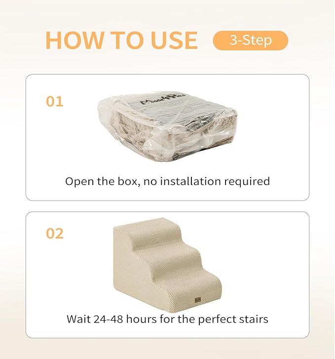 Made4Pets Dog Stairs Ramp for Small Dogs, 3-Step Dog Steps for Bed Couch Sofa and Chair, 35D Foam Pet Steps for Small Dogs and Cats, Non-Slip Bottom Pet Stairs, Beige