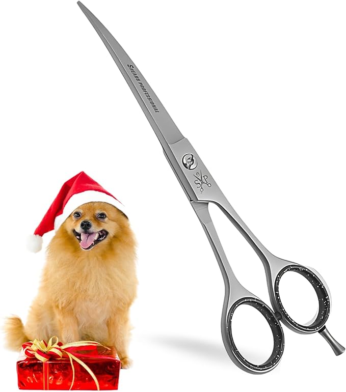 Curved Grooming Scissor for Dog Ergonomic Pet and Cats Trimming shear Long Sharp & Comfortable