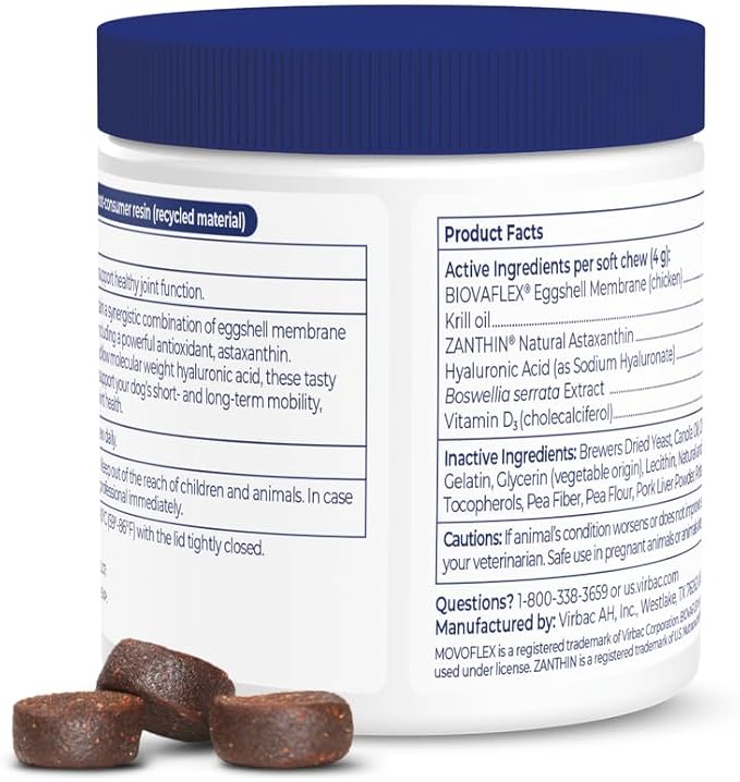 MOVOFLEX Advanced Soft Chews Hip and Joint Support Supplement for Medium Dogs 60 Count by Virbac