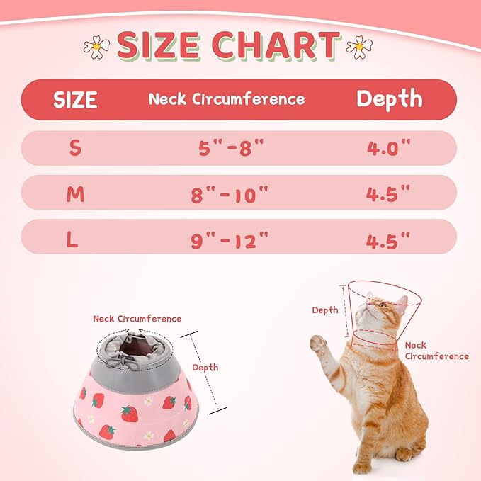 Cat Cone Collar Soft to Stop Licking, Adjustable, Foldable Lightweight Kitten Cones After Surgery Recovery for Cats & Kittens, Cat Cone Alternative (Pink, M)