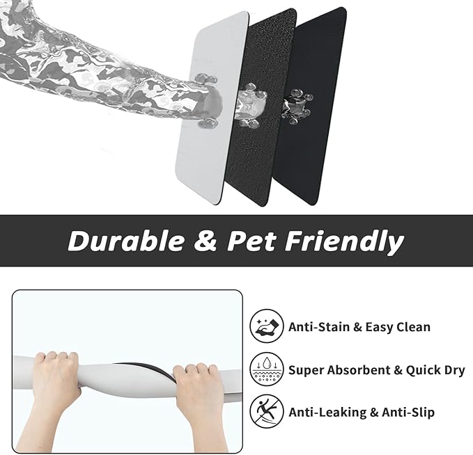 Pet Feeding Mat - Absorbent Dog Mat for Food and Water, No Stains Cat Bowl Mat, Easy to Clean Pet Placemats, Quick Dry Dog Water Dispenser Mat for Messy Drinkers | Light Grey 18"x 28"
