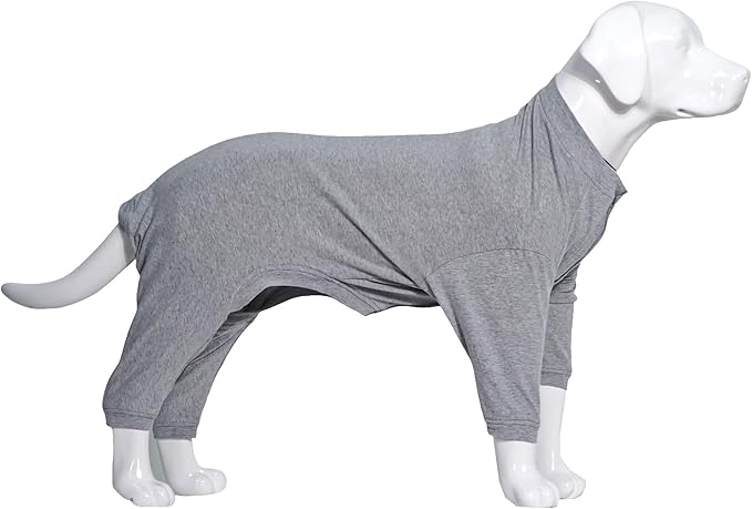 Lovelonglong Four Feet Dog Lightweight Pajamas, Pure Cotton Dog Jumpsuits 4 Legs Dog Onesies T-Shirt Stylish PJS Puppy Costume for Large Medium Small Dogs Gray L