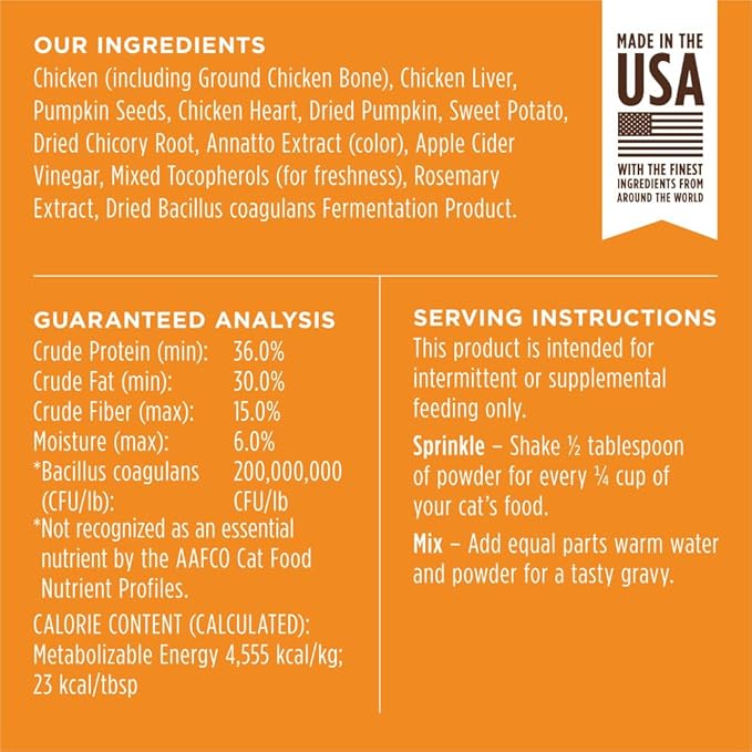 Instinct Raw Boost Shakers, Freeze-Dried Powder, Cat Food Topper, Chicken - Gut Health, 5.5 oz. Bottle