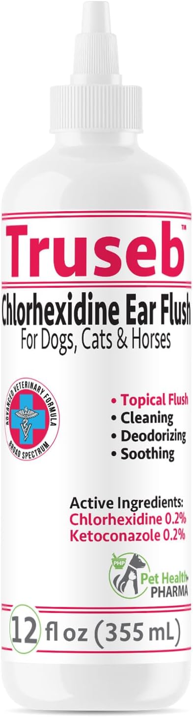 All Natural Ear Flush for Dogs & Cats, Ketoconazole & Chlorhexidine Ear and Vet-Strength Ear wash with a Light Scent (USA) (Ketoconazole & Chlorhexidine Ear Flush, 12 oz)