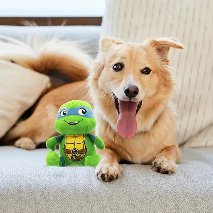 design LAB, Inc. Teenage Mutant Ninja Turtle Official Merchandise | TMNT Toys Squeaky Plush Dog Toy | Leonardo | Stuffed Animal Turtle Squeaks for Interactive Play