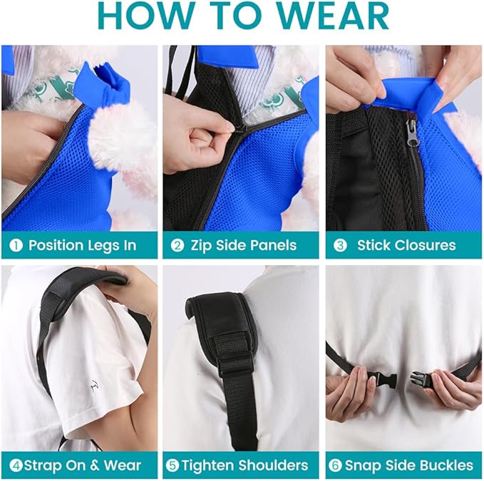 Dog Backpack Carrier, Pet Sling Front Backpack for Small Medium Dogs 10-16 Lbs, Legs Out, Adjustable Wearable Puppy Chest Travel Bag, Thick Straps & Cushion, Easy-Fit for Hiking/Walking/Camping