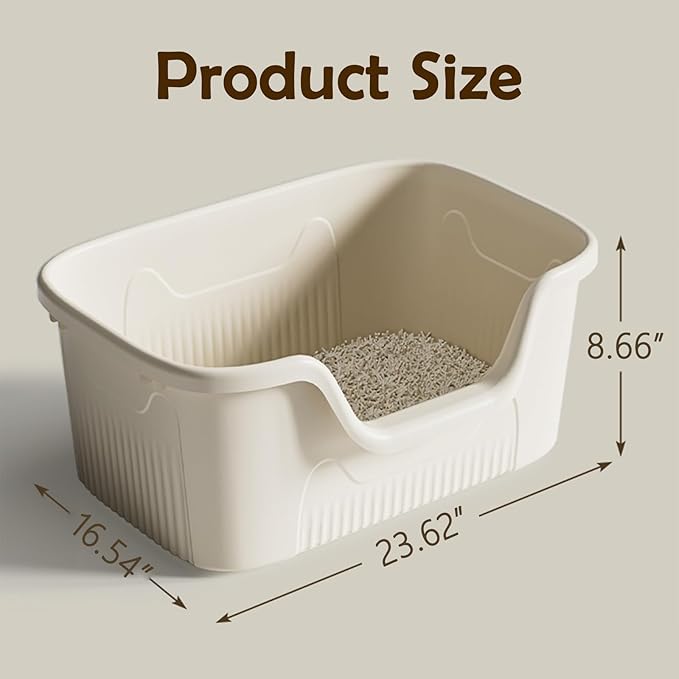 SpaceTime Extra Large Litter Box with High Sides,23.6" Lx16.5 Wx8.6 H XL Multi Cat Litter Pan for Kitty,Cat Boxes for Indoor Cats,Jumbo Litter Boxes for Big Cats,Anti-Splashing,Easy to Clean (White)
