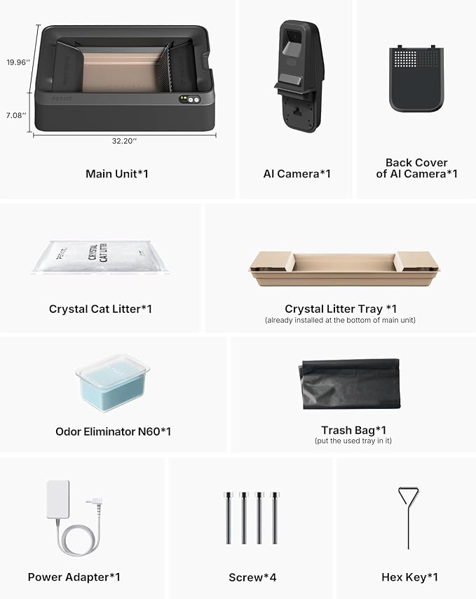 PETKIT Open-Top & AI Camera Self Cleaning Cat Litter Box, Urinary Health Monitor Automatic Cat Litter Box, Smart Robot with 2-Way Raking/5G WiFi/Safety Sensors/Odor Control for Multiple Cats (Grey)